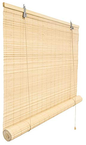 Victoria M. Bambusrollo Sonnenschutz Sichtschutz Rollo Seitenzugrollo, für Fenster und Türen, Blickdicht, 90 x 220 cm, Natur