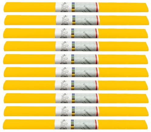 PARTY DISCOUNT wasserfestes Krepppapier | 250x50 cm | Feinkrepp Maibaum Dekoration Farbecht (Gelb, 10 Rollen)