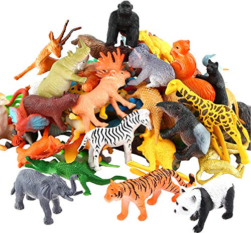 Animals Figure,54 Piece Mini Jungle Toys Set,ValeforToy Realistic Wild Vinyl Plastic Animal Learning Party Favors for Boys Girls Kids Toddlers Forest Small Playset Cupcake Topper