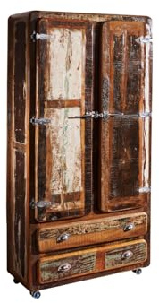 MASSIVMOEBEL24.DE | FREEZY Schrank aus Massivholz #39 Altholz - Mehrfarbig, lackiert Industrial-Stil 90x38x185 cm Schrank aus Massivholz Vollholzschrank