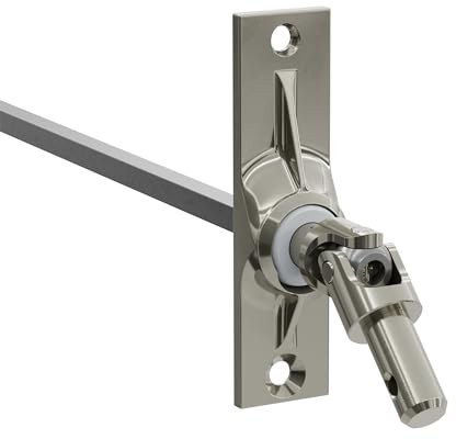 DIWARO.® | Rolladen Gelenklager G023, 45 Grad Umlenkung, Grundplatte 22 x 85 mm mit 2 Befestigungslöcher, Kurbelzapfen Anschluss 9,9 mm, Antrieb zum Rolladengetriebe 6 mm Vierkant