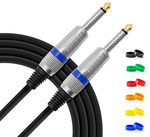 TIGER GTC4-03 3 Metre 10 Foot - 6.35mm 1/4 Inch Jack to Jack Guitar Instrument Cable with Interchangeable Coloured Loops