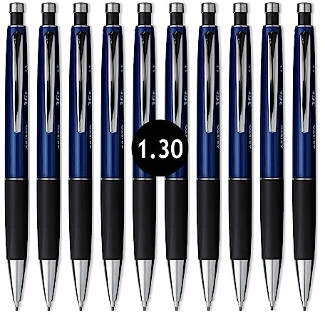 Aristo AR85313 Druckbleistift 3fit 1,30 mm (Ergonomischer Dreikant-Griff, voll versenkbare Metallspitze, Härtegrad Mine HB, integrierter Maxi Radiergummi) metallicblau/schwarz, 10 Stück
