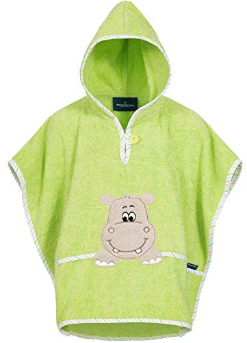 Morgenstern Accappatoio Poncho da Bagno per Bambini 100% Cotone 1-4 Anni Telo da Spiaggia con Cappuccio OEKO-TEX 100 Ippopotamo Verde