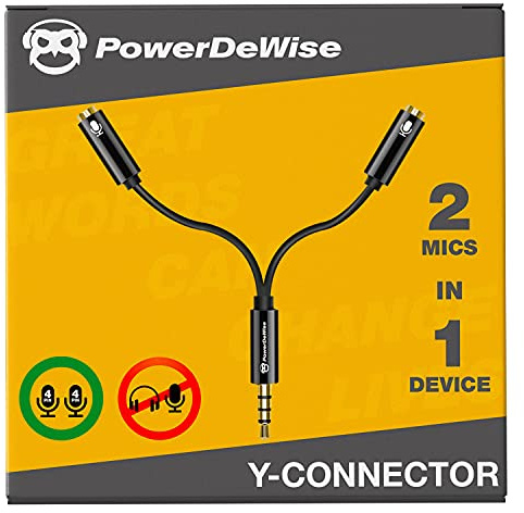 Y Splitter Mic and Mic - Microphone TRRS Splitter - 2 Microphone Splitter - Y-Splitter - Y-connector Audio Signal Splitter Cable for Lavalier Microphone