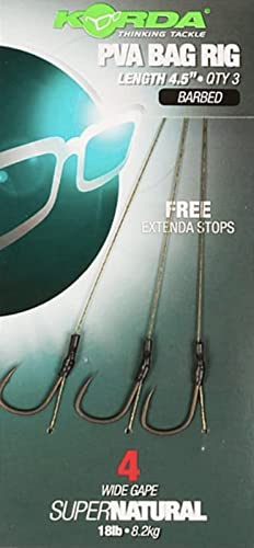 Korda Solidz PVA Rig, Vorgebundenes Karpfenvorfach mit Wide Gape Karpfenhaken, Weiches Supernatural Geflecht, inklusive Extenda Stops, geeignet für PVA Bags