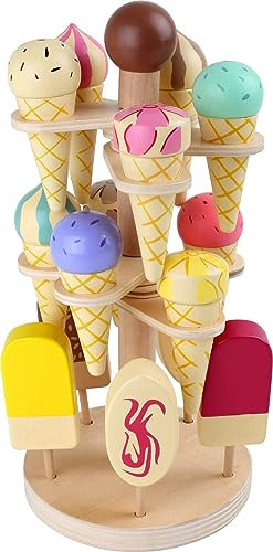 Heladero móvil de madera con pie pequeño, accesorios para tiendas de abarrotes y cocinas infantiles, a partir de 3 años, 1248