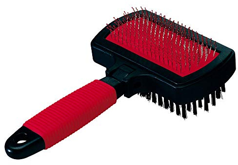 Ferplast Brosse Double pour Chiens – Poils Mi‑longs à Longs – Carde à Picots Inclinés & Têtes Arrondies en Résine, Acier Inoxydable – Poignée Ergonomique Souple, Rouge