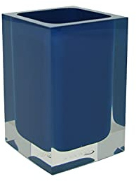 Gedy Auckland Portaspazzolini da Bagno Blu, Misure e Peso: 11X7,2X7,2 CM & 0,29 kg, Portaspazzolini in Resina Trasparente di Alta qualità, Design R&S, Fatto a Mano, 2 Anni di Garanzia