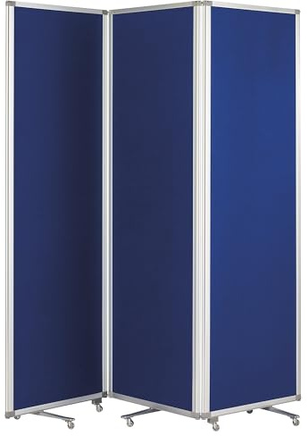 magnetoplan | 3-Paneel Raumteiler Faltwand mit Rollen 1800 x 1810 x 370 mm | Mobile Trennwand | Ausstellungs-Sichtschutz | Büro-Raumteiler, 1105303, Rahmenfarbe: altweiß| Wandfarbe: royalblau | Royal Blau, Aluminiumrahmen | Pinnwand oder Raumteiler für Büro & Veranstaltung, rollbar | BxHxT 1810x1800x370mm
