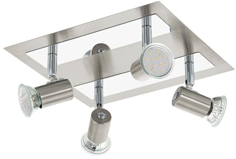 EGLO LED Deckenlampe Rottelo, 4 flammige Deckenleuchte | Deckenstrahler aus Metall, Wohnzimmerlampe in Nickel-Matt, Chrom, Spots inkl. GU10 Leuchtmittel, warmweiß