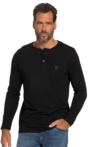 JP 1880 herr, stora storlekar, herrkläder, L-8XL, Henley, basic, skjorta, långärmad, knapplist, upp till 8XL 702555, Svart (svart 10), 3XL