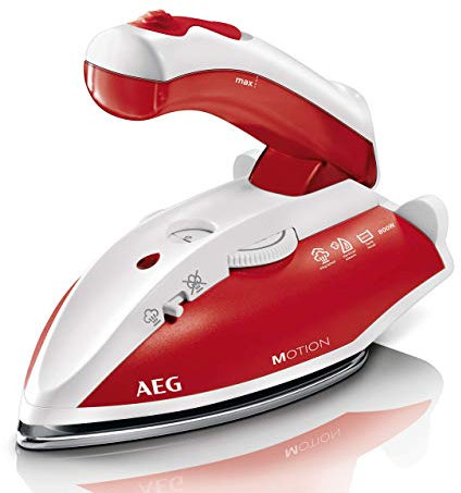 AEG DBT 800 Reise-Dampfbügeleisen (Variabler und kontinuierlicher Dampf, ergonomischer Klappgriff, inkl. Reisebeutel, Edelstahl Bügelsohle, Dampfstoß 45g/Stoß, 60 ml Wassertank, 1,9 m Kabel, rot/weiß)