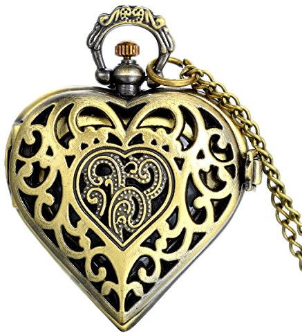 JewelryWe Muttertagsgeschenk Taschenuhr Damen Engelsflügel Herz Kettenuhr Analog Quarz Uhr Anhänger mit Halskette Kette Silber Geschenk für Frauen