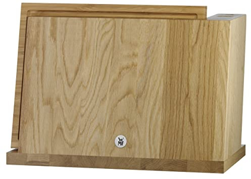 WMF Magnet-Messerblock ohne Messer, Messerblock unbeestückt, Messerblock magnetisch mit Schneidebrett, unbestückt, Eichenholz, leer, für 6 Messer, 1 Wetzstahl, 1 Schere