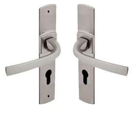 Vachette Set de Poignée de Porte sur Grande Plaque MUZE - Version Clé I, Porte d'Entrée, Bureau, Garage - Entraxe 195 mm - Système de Pose Facile - Zamak Résistant - Finition Platine - Garantie 10 Ans