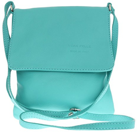 Girly Handbags Sac bandoulière en cuir véritable Vera Pelle pour femme Sac messager Holiday Teal Lumière