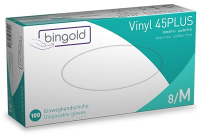 Guanti monouso in vinile 45PLUS, trasparenti, misura M, confezione da 100 pezzi