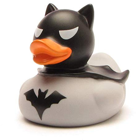 Duckshop I Badeente Dark Duck I Quietscheente I L: 7,5 cm I inkl. Quietscheentchen-Schlüsselanhänger im Set I Geschenk für Superhelden-Fans I Präsent Sammler