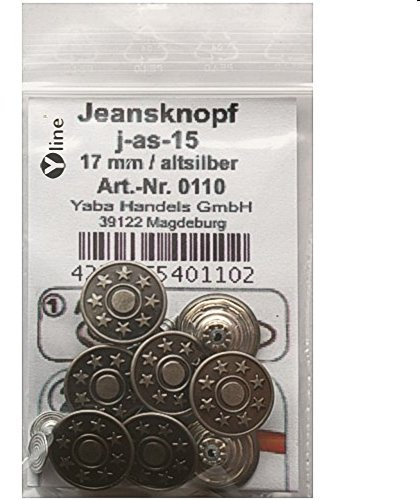 8 Stück Jeansknöpfe/Metallknöpfe altsilber nähfrei im Polybeutel, sl, 0110