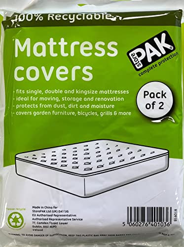 StorePAK 2PK King Size Mattress Cover Bags for Moving, Storage or Transport - Mattress Protector Storage Bag - Strong, Re-usable, Waterproof, Anti-dust Case