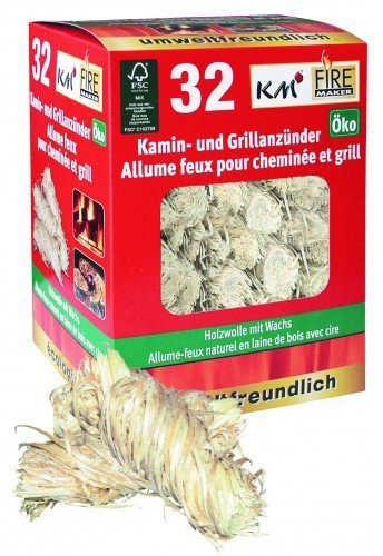 KM Firemaker 384 Grillanzünder (12 Schachteln à 32 Premium Anzünder) ökologische Holzwolle mit Wachs, Anzündwolle, Kaminanzünder, Ofenanzünder, Kaminanzünder, Feueranzünder, Firestarter Art.145