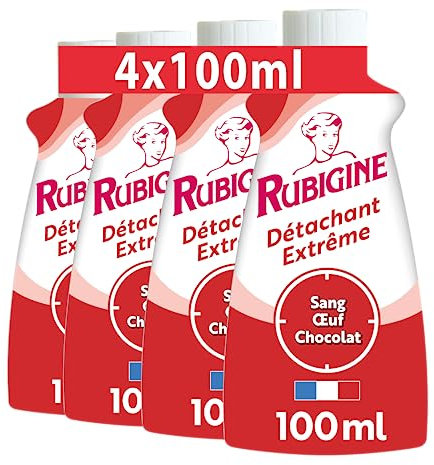IDEAL - Rubigine, Détachant Sang Oeuf Chocolat, 100 ml - lot de 4 - Détachant Extrême, Efficace sur Tous les Textiles Lavables, Préserve la Fibre des Textiles - Fabrication Française