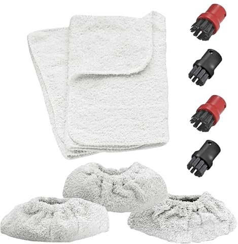 SPARES2GO Hand Tool Terry Cloth Pads Covers + 4 Brush Nozzles compatible with Karcher SC1.020 SC1020 SC1030 SC1030B Steam Cleaner