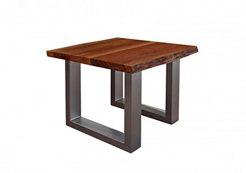 MASSIVMOEBEL24.DE | Freeform 2 Couchtisch aus Akazienholz #09 im Landhaus-Stil - Walnuss lackiert | U-Beine | 60x60x45 cm | Massivholztisch Fernsehtisch Beistelltisch