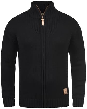 Solid Poul Cardigan Giacca in Maglia Grossa Maglieria da Uomo con Collo Alto, Taglia:3XL, Colore:Black (9000)
