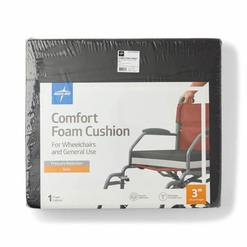Medline Comfort Foam Cushion Seat for Wheelchair, 18 x 16, Pressure Relief and Support, Durable and Comfortable