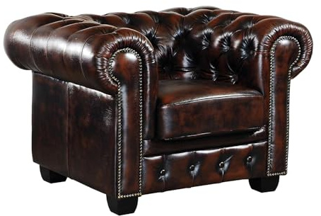 Vente-unique-Sillón Chesterfield Brenton 100% Piel de búfalo - Marrón