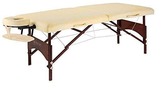 Master Massage 28 Argo Portable Massage Table in Cream with Walnut Legs- Spa Bed for Tabletop Exercise & Massage- Beauty Bed Tattoo Bed- Lash Table