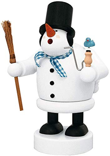 KWO Snowman Smoking Man Figurine, Wood Multi-Colour, 30 x 30 x 20 cm