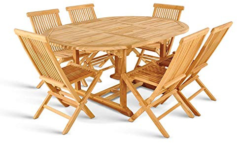 SAM 7tlg. Gartengruppe Aruba, Teak-Holz Gartenmöbel, 1 x Auszieh-Tisch ca. 180-240 x 100 cm + 6 x Hochlehner Aruba