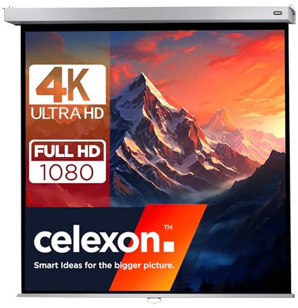 celexon Schermo per proiettore Home Cinema e Business Roll 4K e Full HD con Slow-Return Professional Plus - 120 x 120 cm - 1:1-65