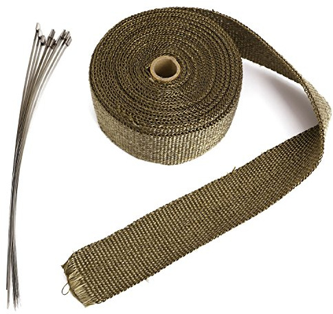 Lance Home Hitzeschutzband Basaltfaser Auspuffband 5M mit Kabelbinder für Fächerkrümmer Thermoband Krümmer Band Golden 5m x50mm