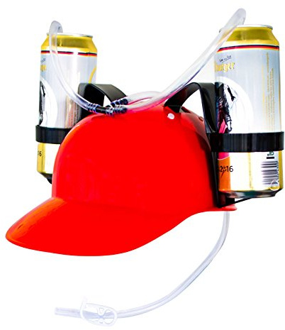 Grinscard Trinkhelm 2 Dosen oder Flaschen - Rot ca. 27 x 18 x 13 cm - Bierhelm Getränkespender für Partys und Unterwegs