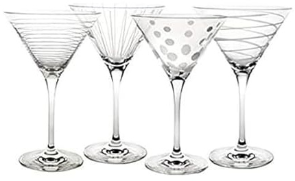 Mikasa Cheers 10-Ounce Martini Glasses, Fun Etched Designs, Durable Clear Glass Cocktail Glassware, Set of 4, Perfect for Entertaining and Gifting