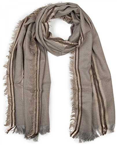 styleBREAKER breiter XXL Schal, rundherum mit kurzen Fransen, Streifen Muster und Kontrast Streifen, Unisex 01018140, Farbe:Taupe-Grau
