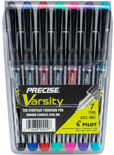 Pilot Varsity Disposable Fountain Pens, 7-Pack Pouch, Assorted Color Inks (90029)