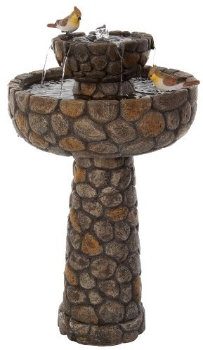 Primrose 68cm Cobbled Two Tier Solar Bird Bath & Water Feature Fountain Cascade Bird Feeder in Brown