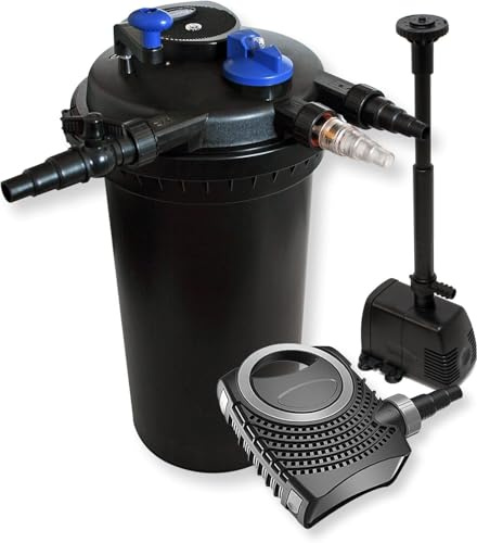 Wiltec Kit complet: CPF-15000 Filtre de bassin à pression jusqu’à 30000 L avec 18 Watt UV-C lampe uv, NEO8000 SuperEco pompe de filtration 8000l/h 70W, HJ-943 ECO Pompe pour fontaine 800l/h 16W