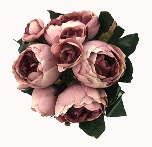 GMMH Pfingstrosen Bund 32 cm Seidenblumen Kunstblumen 9 Blüten Blumenstrauß (Altrosa)