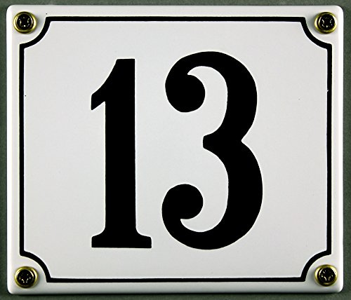 RinTalen Emaille-Hausnummernschild - Wählen Sie Ihre Nummer - Weiß/Schwarz 12x12 cm oder 12x14 cm - Sofort Lieferbar! Wetterfest und Lichtecht - Klassisches Design für Wohngebiete