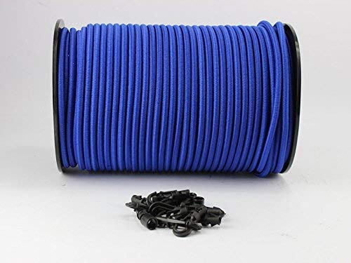 6 mm Expander Rope Blue 20 m + 20 Plastic Rubber Tarpaulin Rope Hooks Plane