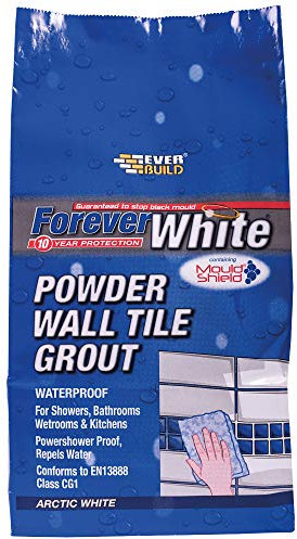 Everbuild Forever White Powder Wall Tile Grout – Water Resistant – Contains Mould Shield – Suitable For Interior Use Only – Arctic White – 1.2kg box