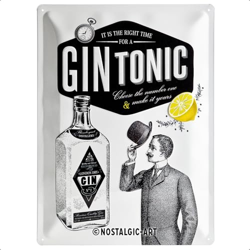 Nostalgic-Art Retro Blechschild, 30 x 40 cm, Gin Tonic | aus Metall, Vintage Design, Blechschilder Sprüche, Geschenk-Idee für die Hausbar