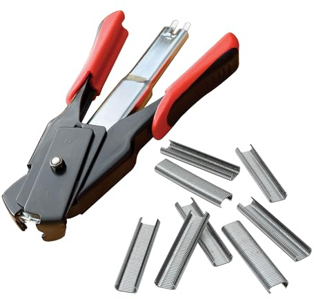 LEM Products Spring-Loaded Hog Ring Pliers, 100 Galvanized Steel Rings, Red and Black