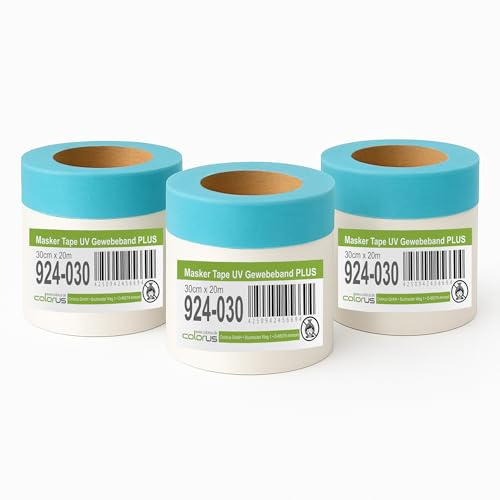 Colorus Abdeckfolie mit Klebeband 30 cm x 20 m 3er Set Masker Tape | Selbstklebende Malerfolie aus statisch haftender HDPE-Folie mit Gewebeband zum Abdecken von Fenstern und Leisten